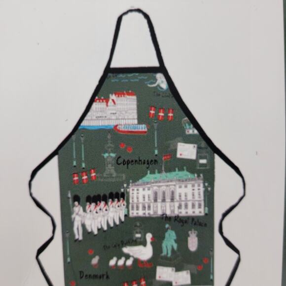 Royal Collection Copenhagen Apron Green Scandinavian Souvenir Collage Cotton NEW - Picture 1 of 11